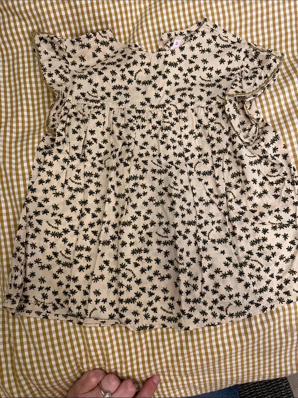 Bonpoint Beige Dress with Black Floral Print